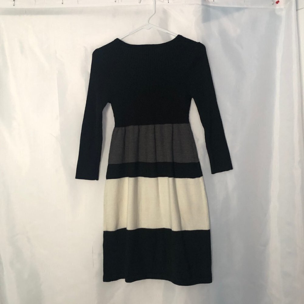 Sandra Darren Sweater Dress Color Black Cream and Gray Size PM - Picture 7 of 12
